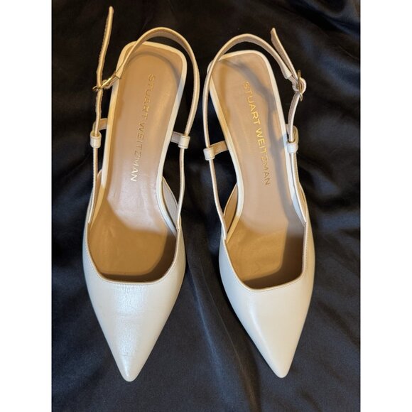 Stuart Weitzman Kitten Heels Pumps Size 6.5 Cream Leather Pointed Toe - Picture 1 of 10